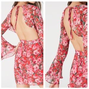 B.Darlin Red Floral Bell Sleeve Core Social Dress